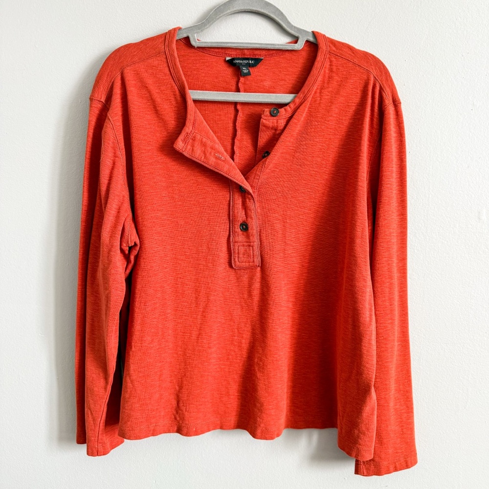 Banana Republic Henley Top Womens XL Orange Long Sleeve Button Front Casual